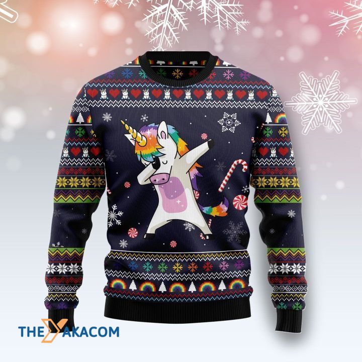 Dab Colorful Unicorn With Candy Gift For Christmas Ugly Christmas Sweater