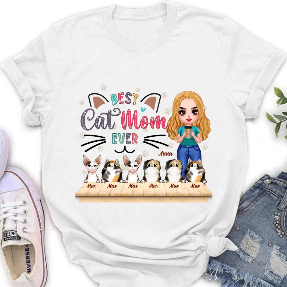 Custom Personalized Cat Mom Chibi Shirt - Gift Idea For Mother'S Day/ Cat Lovers With Upto 6 Cats - Best Cat Mom Ever