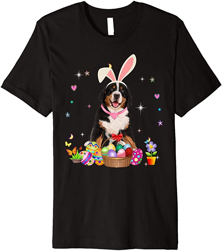 Cute Bernese Mountain Easter Day Bunny Eggs Easter Womens Premium T-Shirt