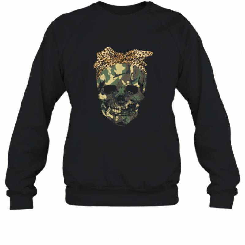 Camouflage Skull with Leopard Bandana Bow shirt Sweatshirt