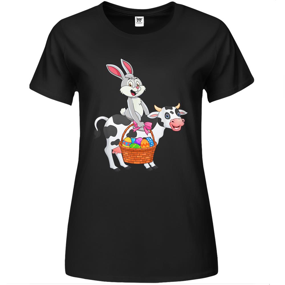 Cute Bunny Riding Cow Happy Easter Cow Lover Gifts Premium Womens Tshirts