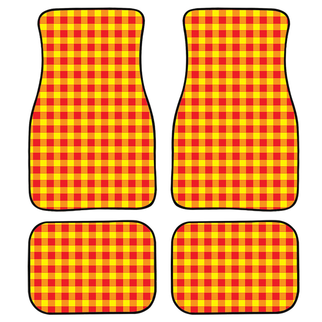 Red And Yellow Check Pattern Print Front And Back Car Floor Mats, Front Car Mat