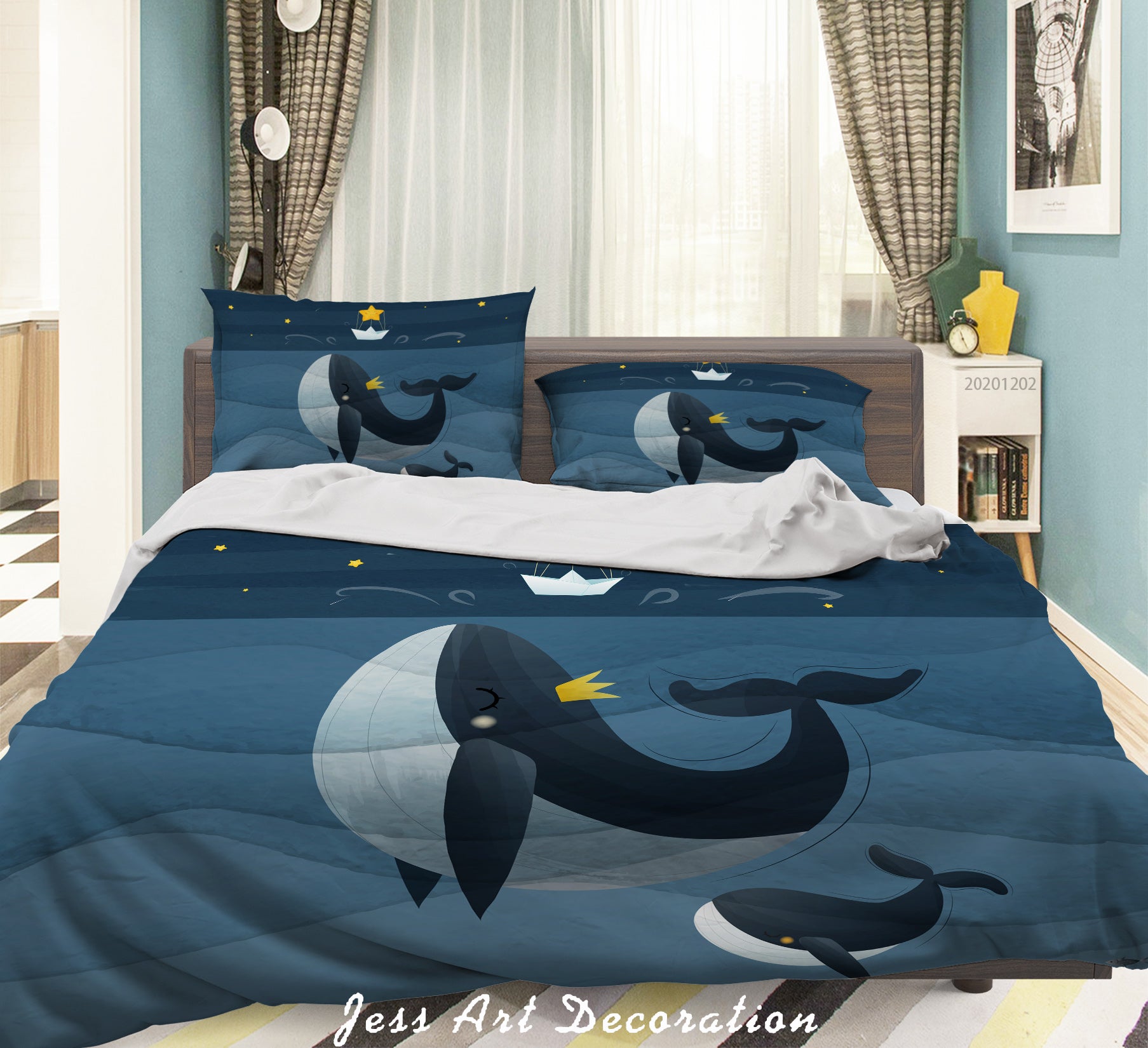 3D Cartoon Ocean Crown Whale Fish Star Quilt Cover Set Bedding Set Duvet Cover Pillowcases Lxl