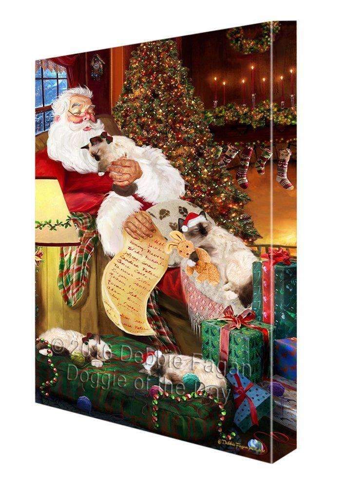 Birman Cats And Kittens Sleeping With Santa Canvas Wall Art