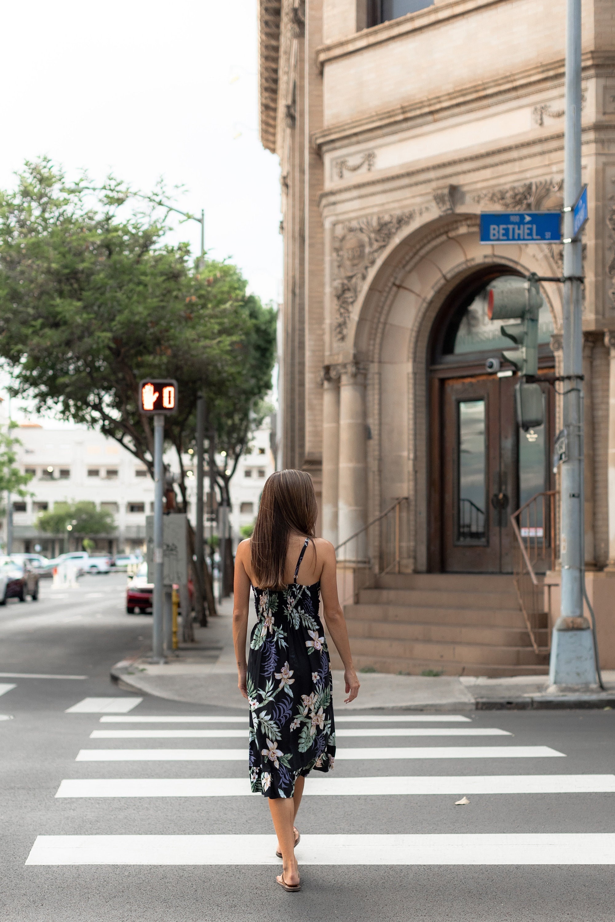Made in Hawaii, Elegant Soft Floral Ruffled Dress with Adjustable Straps, Bamboo Orchid Resort Wear Bulk Quantity Handmade Gift