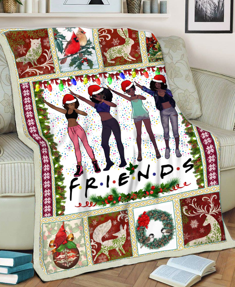 Friends Black Girl Merry Christmas Blanket