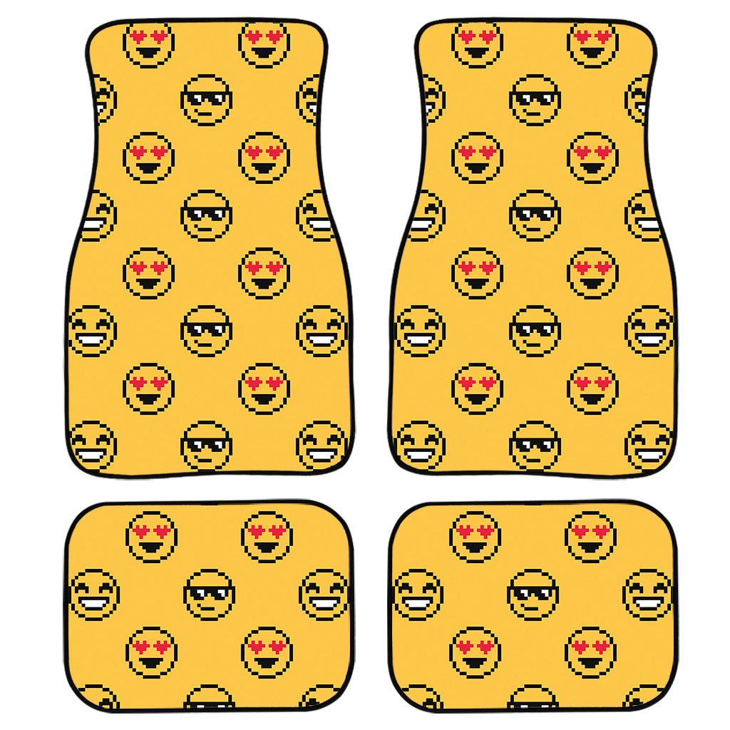 Pixel Emoji Pattern Print Front And Back Car Floor Mats, Front Car Mat