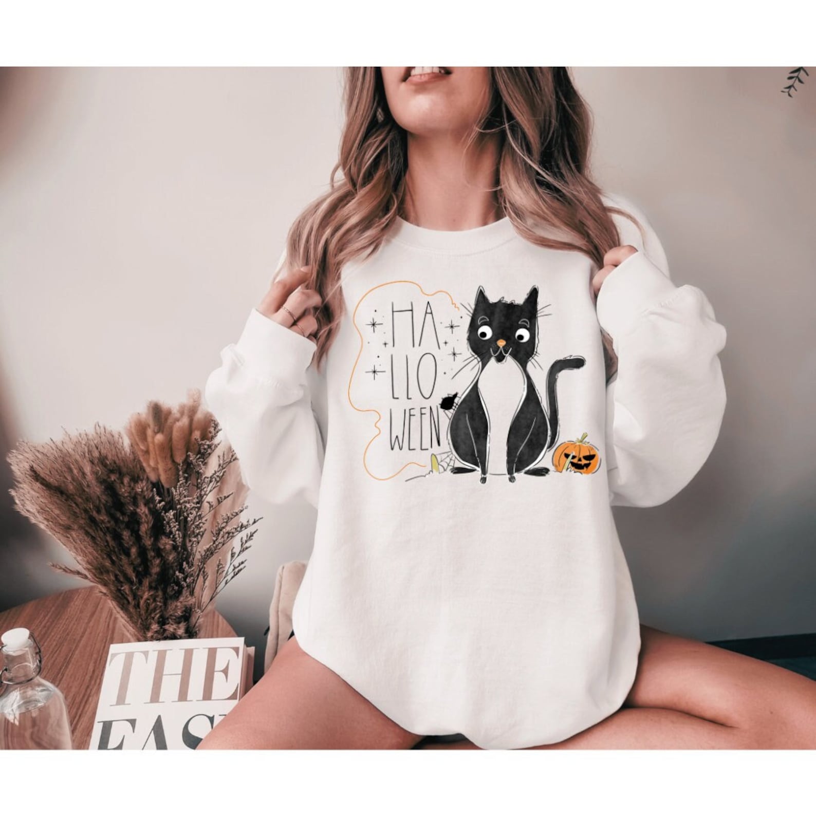 Halloween Cat Sweatshirt 2D Crewneck Sweatshirt All Over Print Sweatshirt For Women Sweatshirt For Men Sws4024