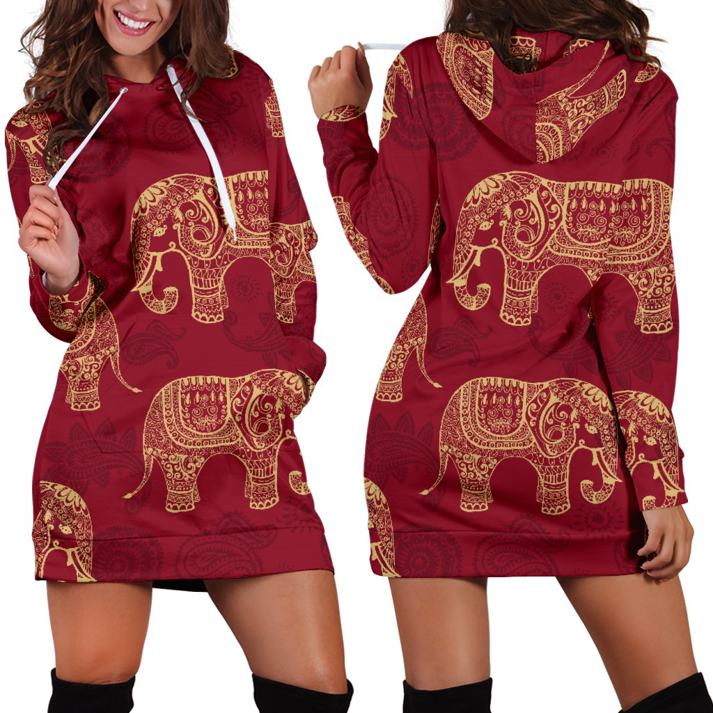 Elephant Tribal Pattern Women Hoodie Dress