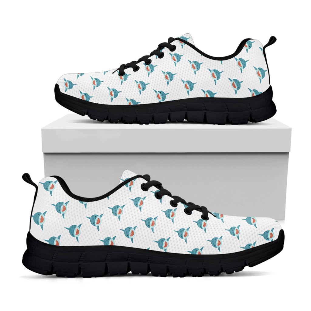 Smiley Shark Pattern Print Black Sneakers