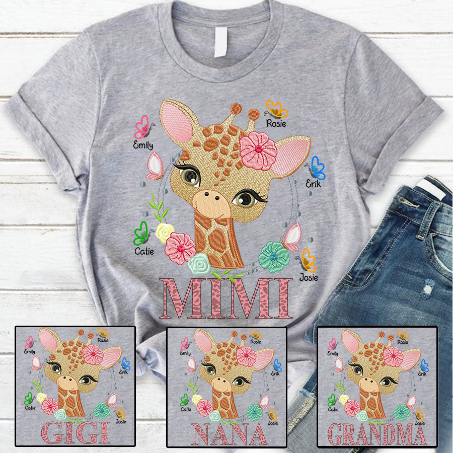 Mimi And Grandkids Giraffe Butterfly T-Shirt