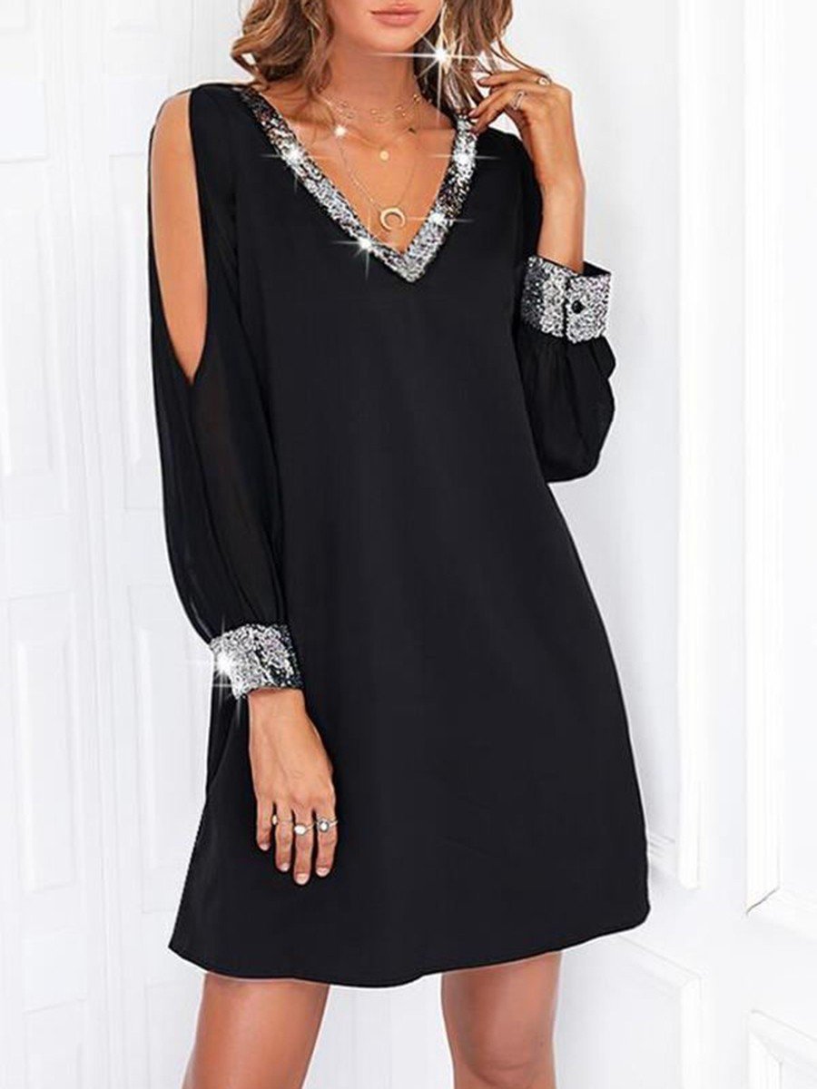 Black V-Neck Cold Shoulder Mini Dress
