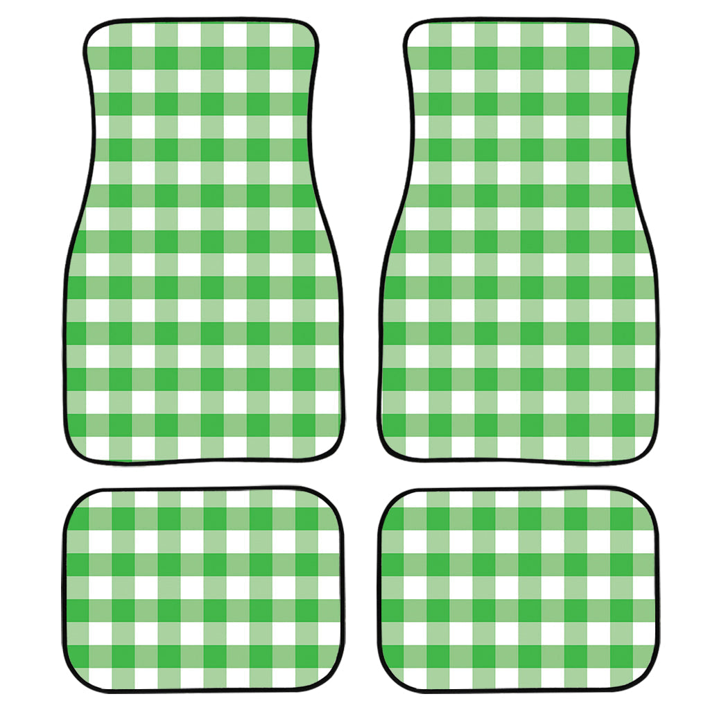 Green And White Gingham Pattern Print Front And Back Car Floor Mats, Front Car Mat