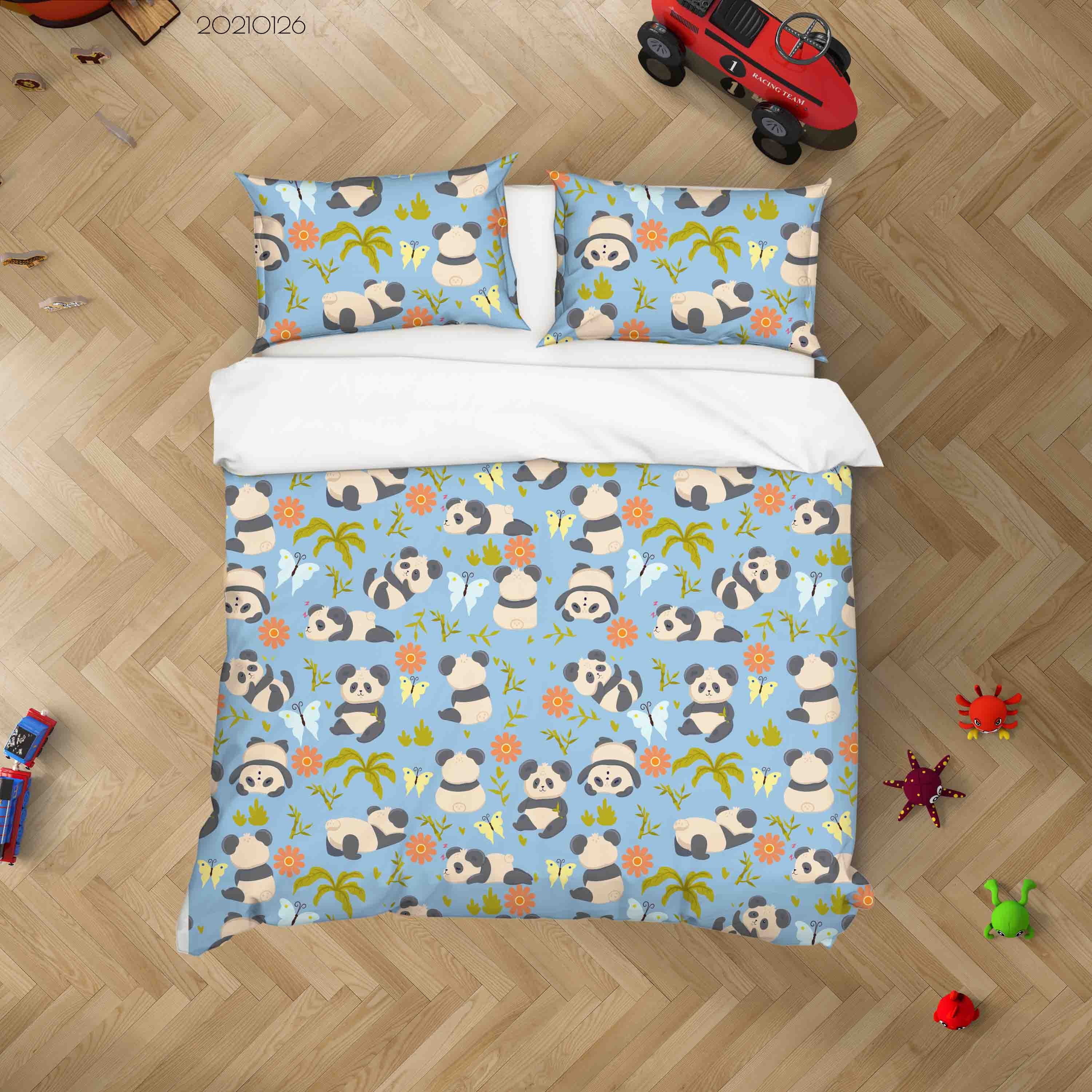 3D Hand Drawn Blue Animal Panda Quilt Cover Set Bedding Set Duvet Cover Pillowcases 60