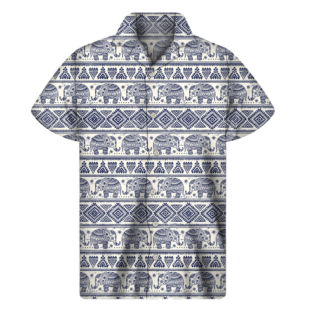 African Tribal Elephant Pattern Print Men’S Short Sleeve Shirt