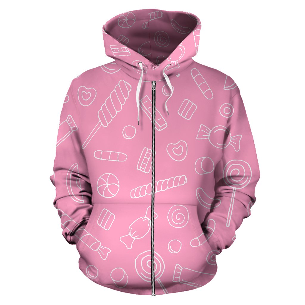 Sweet Candy Pink Background Zip Up Hoodie