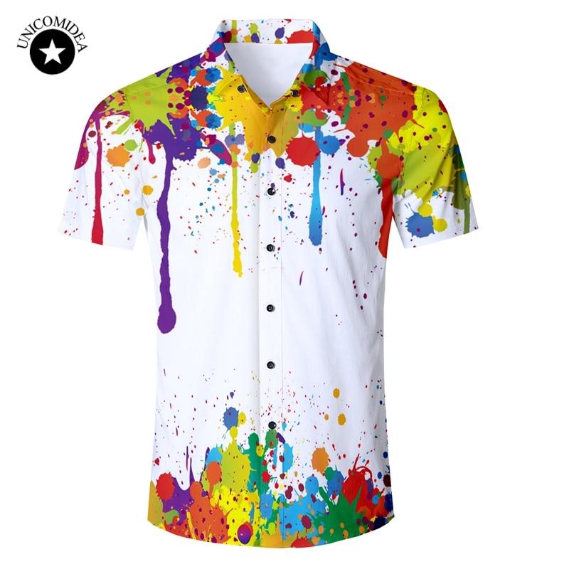 New Casual Mens Hawaii Shirt Printed Colors Beach Shirts Short Sleeve Ha73602