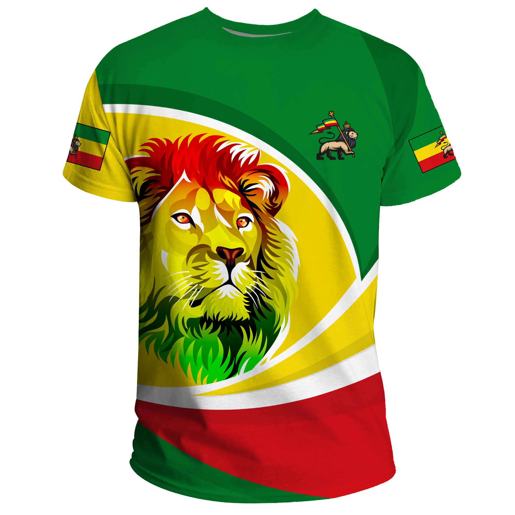 1stTheWorld Ethiopia T-Shirt, Ethiopia Lion Rasta Active A10