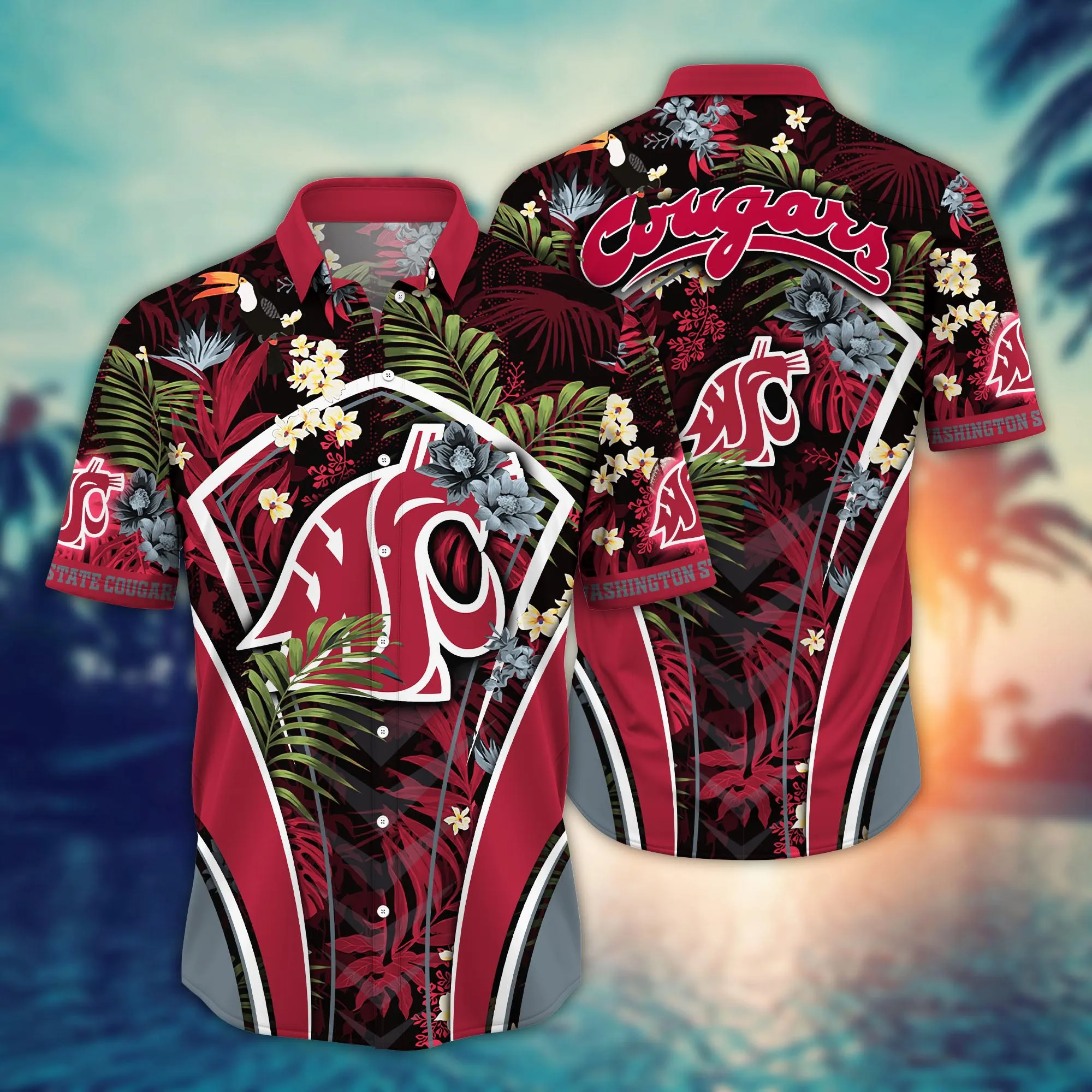 Washington State Cougars NCCA Hawaiian Shirt Sunlight Aloha Shirt