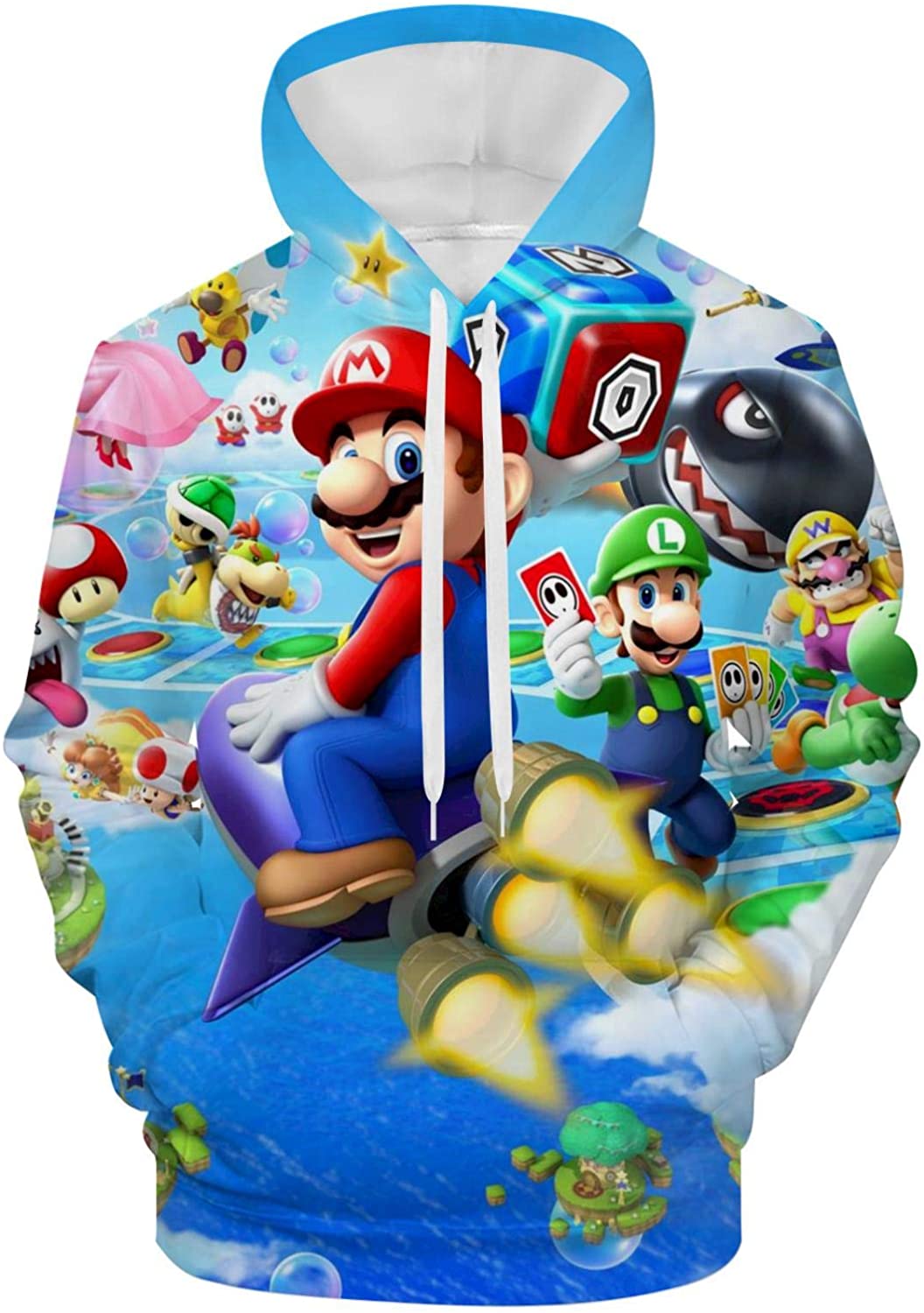 Mario Hoodie – Super Mario Blue 3D Print Hooded Pullover Sweatshirt