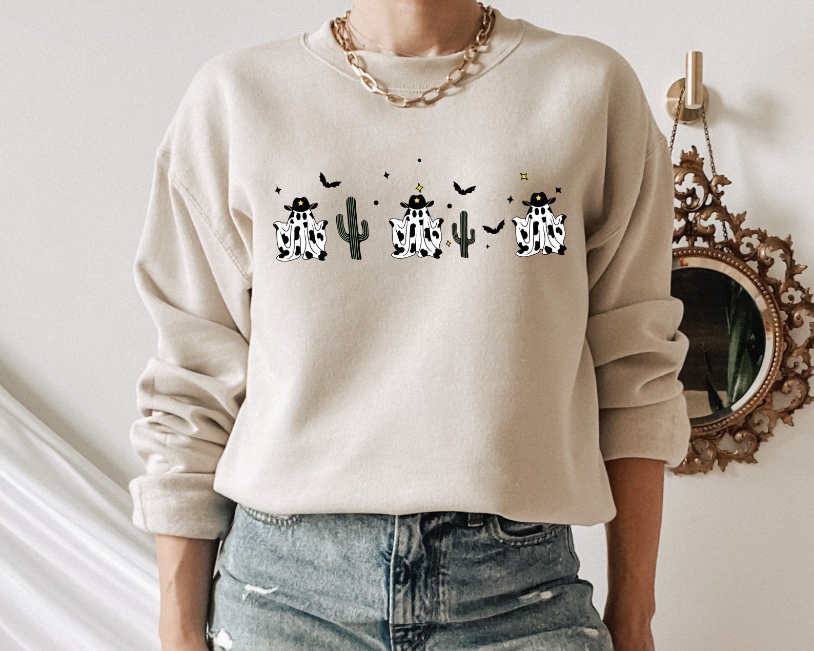 Halloween Cow 2D Crewneck Sweatshirt All Over Print Sweatshirt For Women Sweatshirt For Men Sws1230