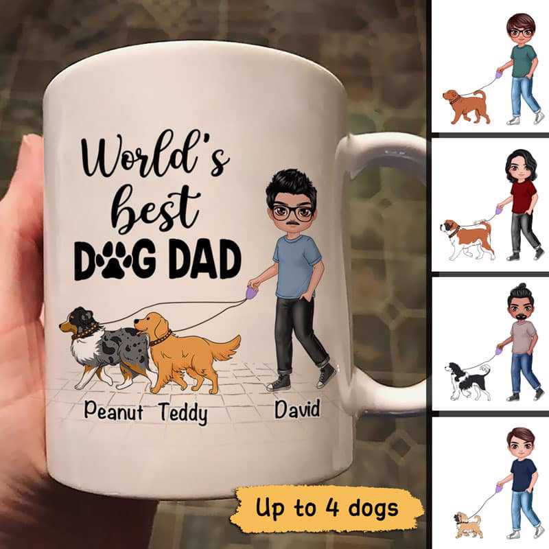 World‘S Best Dog Dad Doll Man Walking Dog Personalized Mug