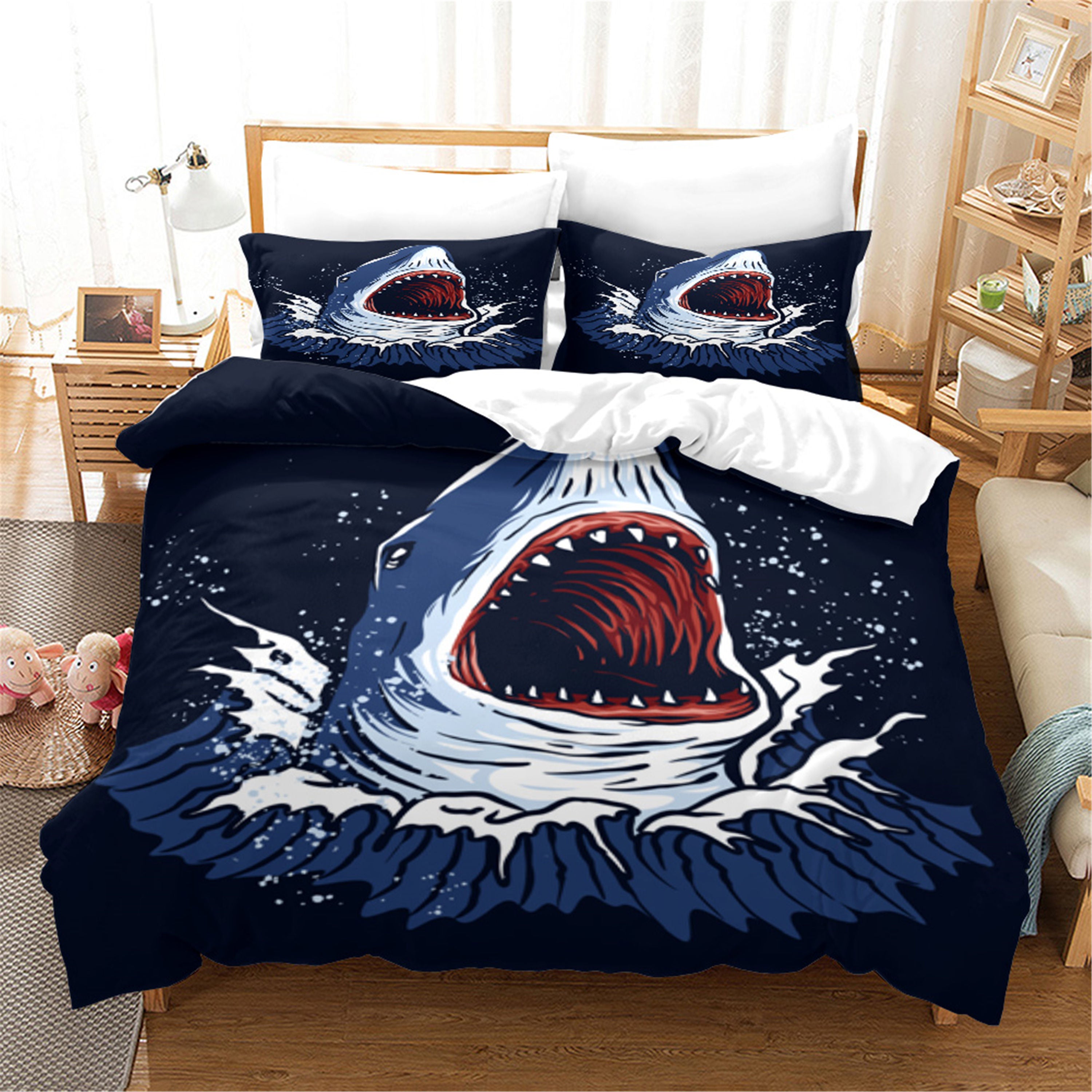 3D Cartoon Sea Shark Animal Quilt Cover Set Bedding Set Duvet Cover Pillowcases 48