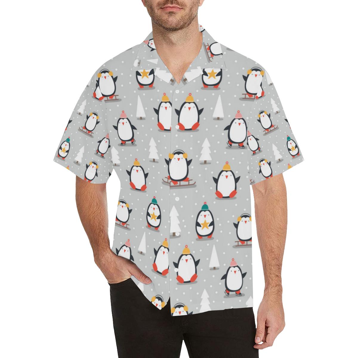 Cute Penguin christmas pattern Men’s All Over Print Hawaiian Shirt