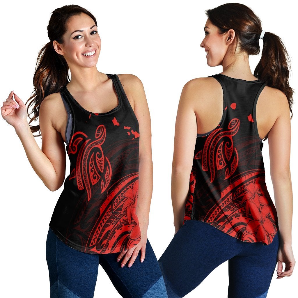 Hawaiian Turtle Polynesian Map Plumeria Racerback Tank Red Ah Ha5922