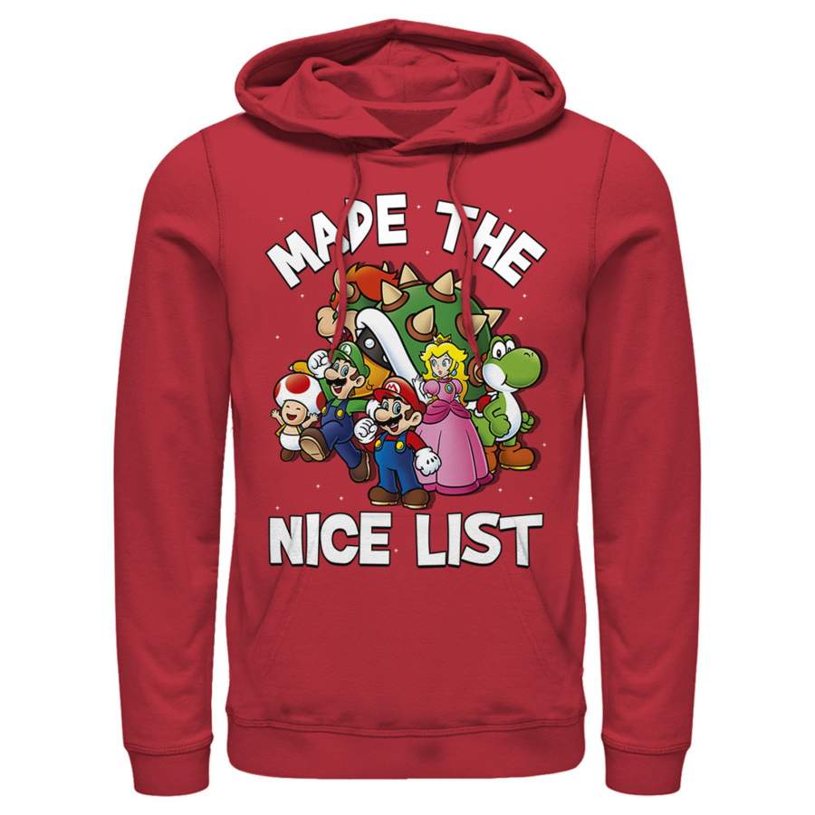 Nintendo Men’s Mario Character Nice List  Lightweight Hoodie