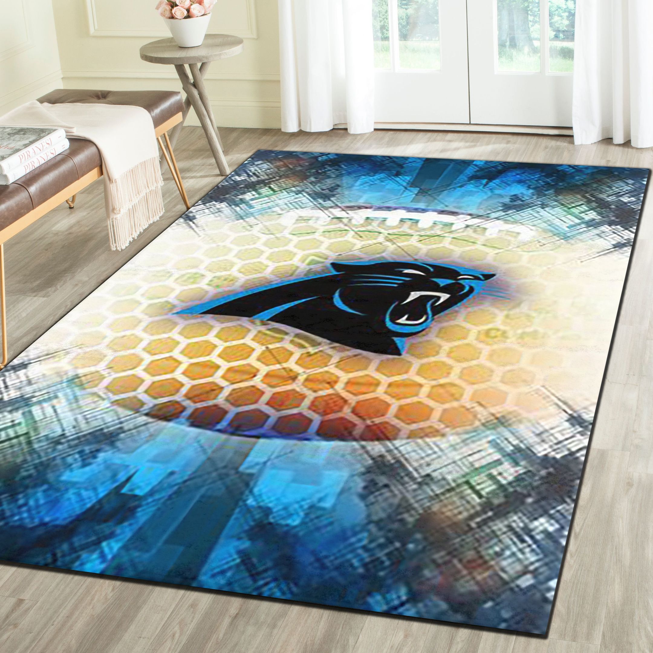 Carolina Panthers Area Rugs, Football Team Living Room Carpet, Sports Floor Mat