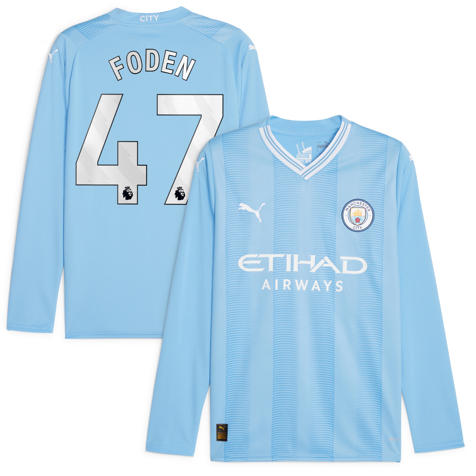 Phil Foden Manchester City 2023/24 Home Replica Long Sleeve Player Jersey – Sky Blue