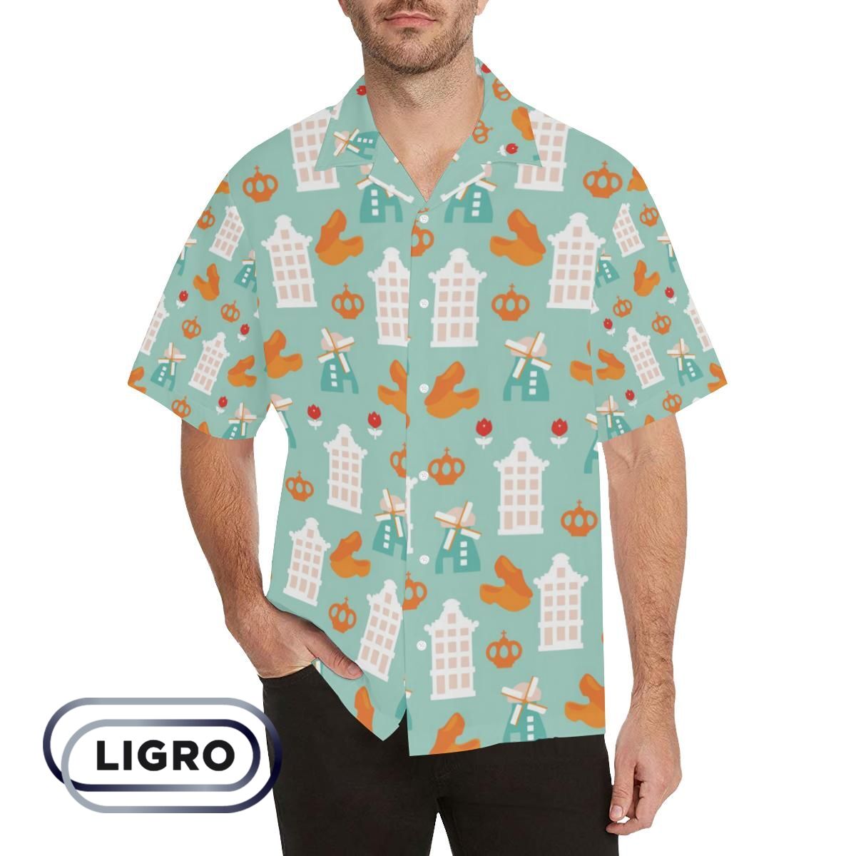 Windmill Pattern Theme Mens All Over Print Hawaiian Shirt