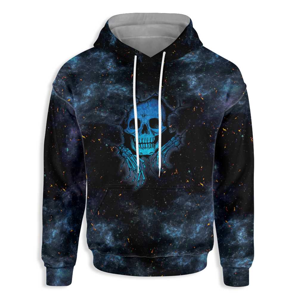 Scary Gothic Skull All Over Print Hoodie, Scary Galaxy Hoodie Black For Skull Lovers