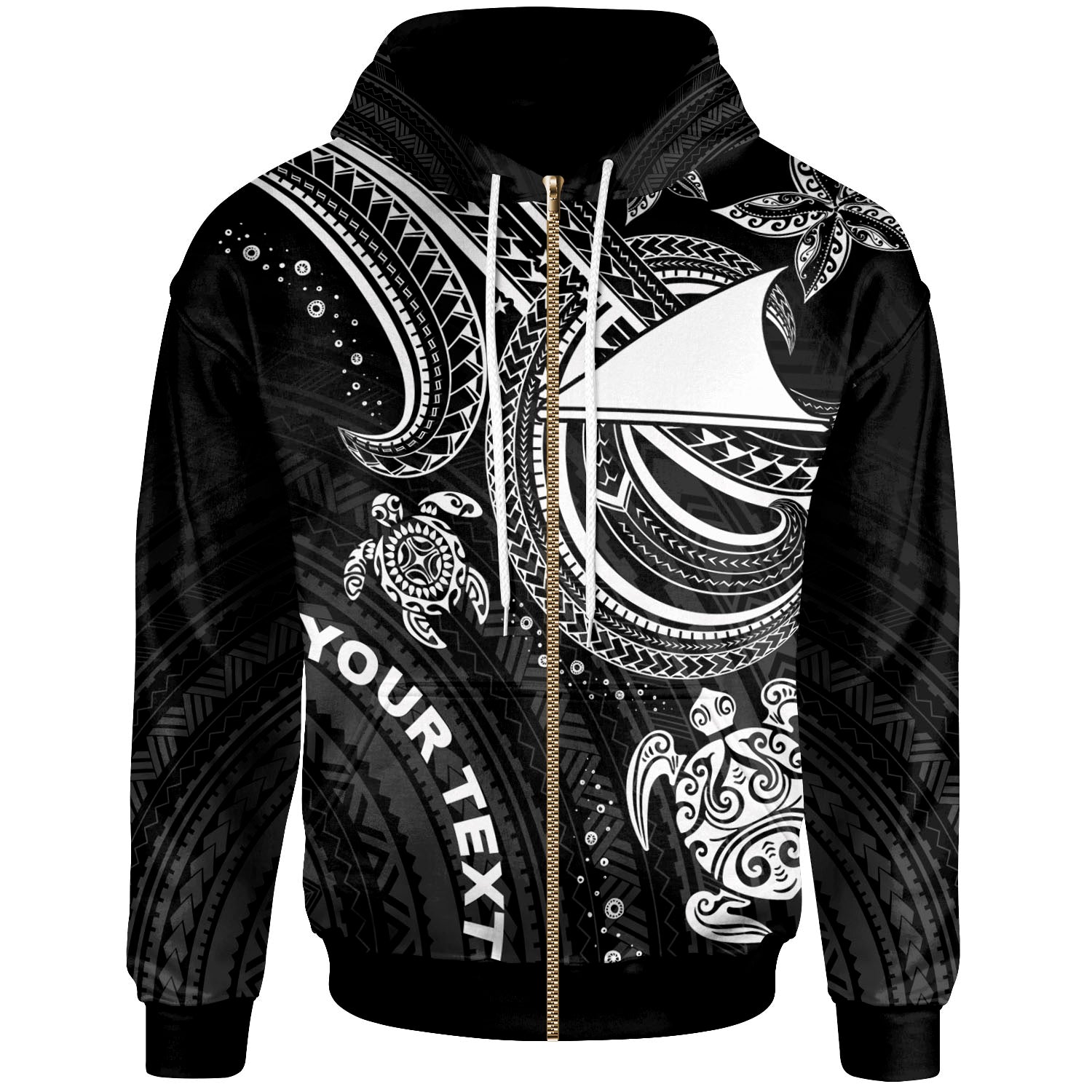 Tokelau Custom Personalised Zip-Up Hoodie – White Turtle – BN26