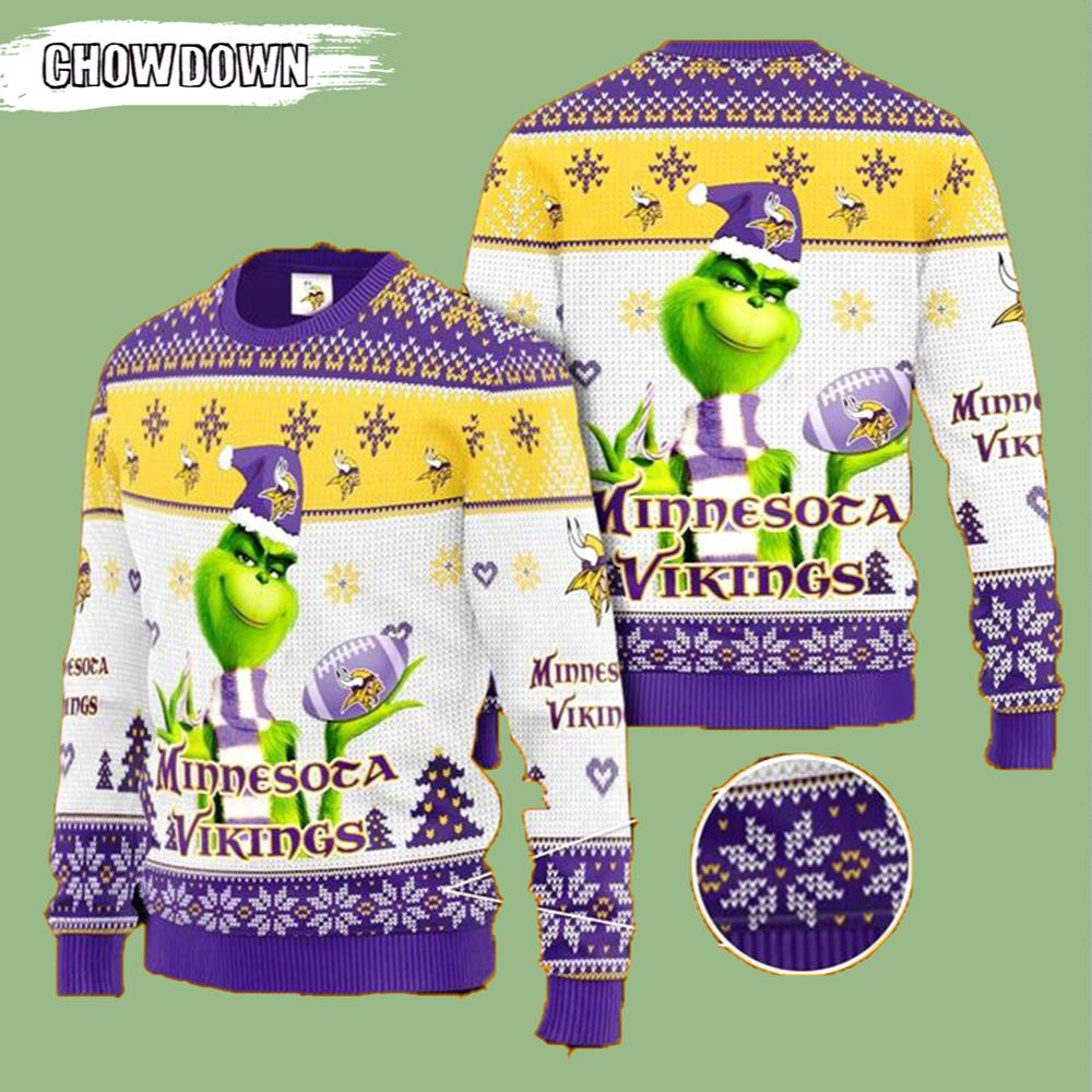 Grinch Knit Minnesota Vikings Gift For Fan Ugly Wool Sweater Christmas