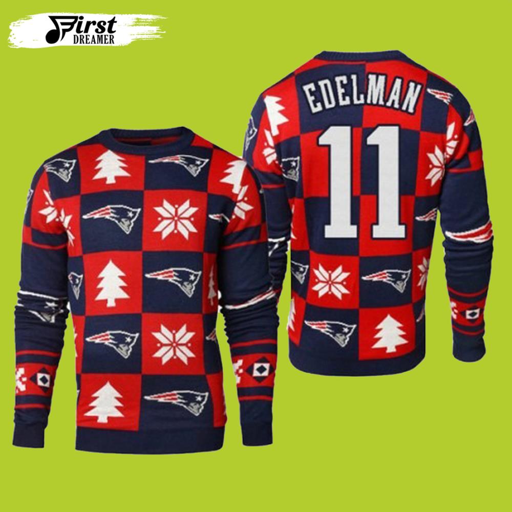 11 Julian Edelman New England Patriots Gift For Fan Ugly Wool Sweater Christmas