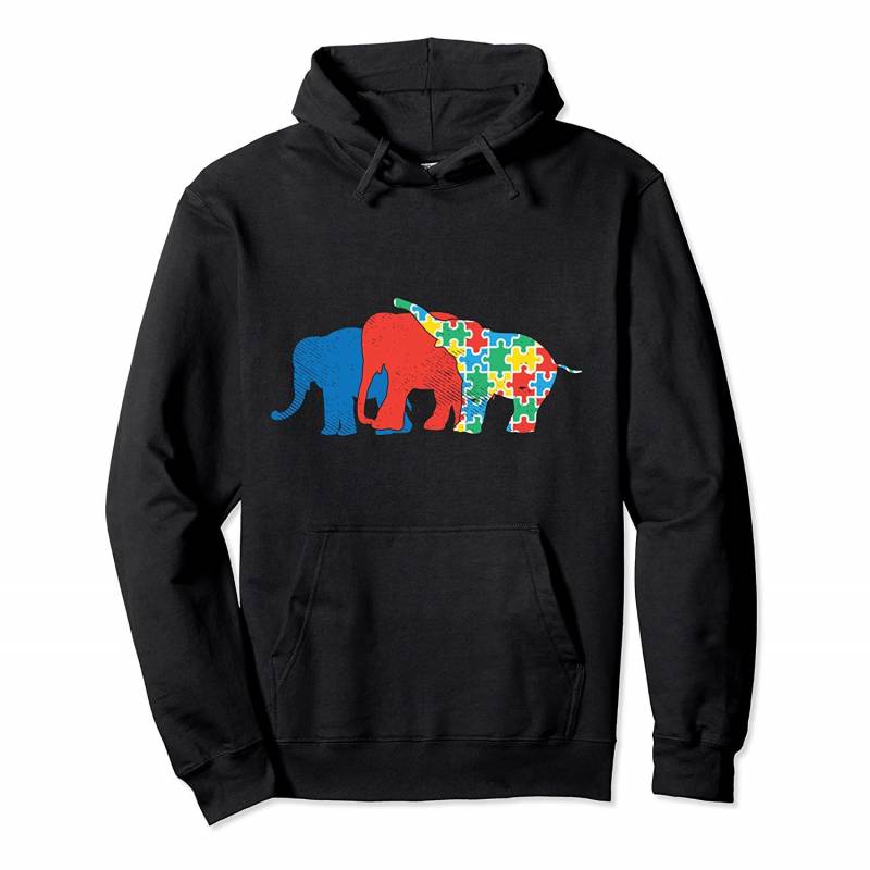 Elephants Red Blue Puzzle Autism Awareness ASL Girls Boys Pullover Hoodie