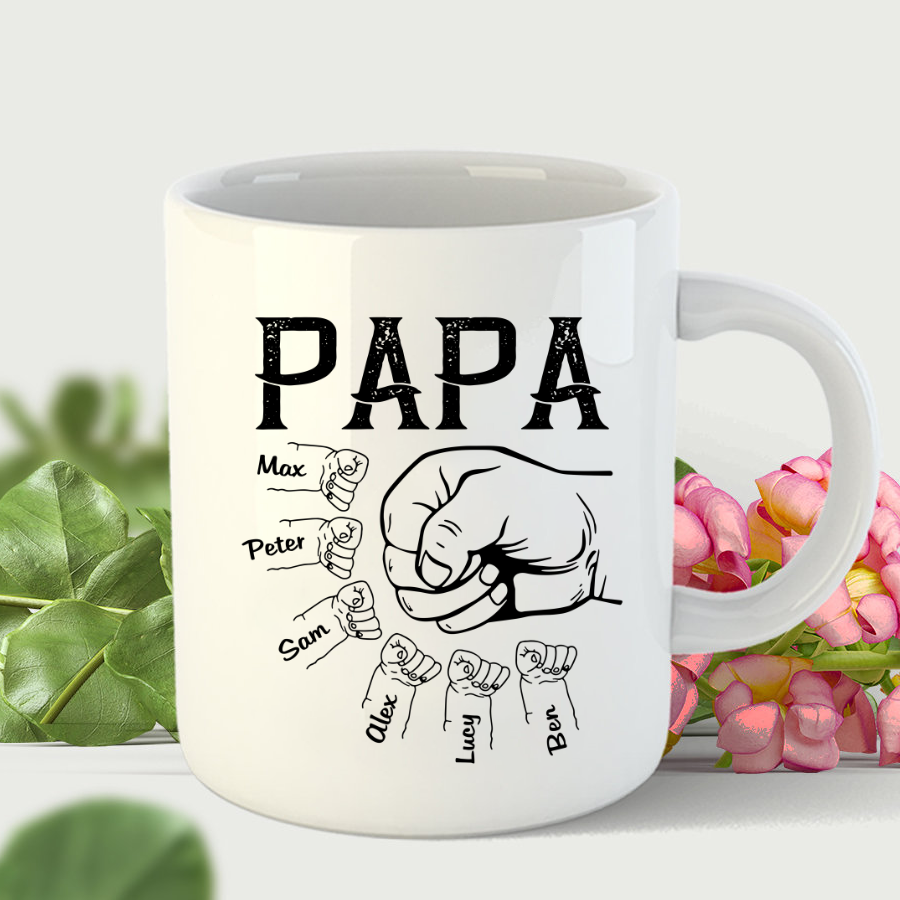 Papa Grandpa With Grandkids Hand To Hands Custom Mug