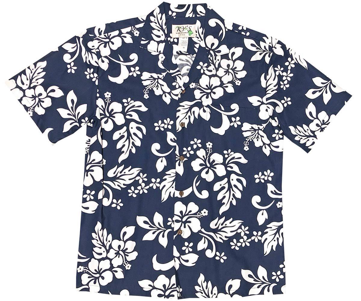 White Hibiscus Navy Hawaii Summer Shirt Ha91492