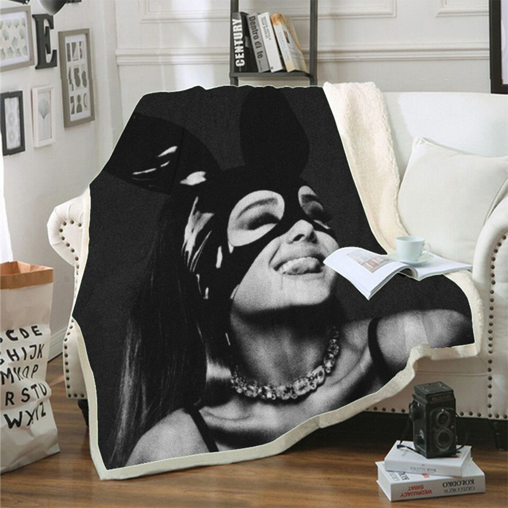 3D Ariana Grande Blanket Sherpa Fleece Bedspread Blanket Vintage Bedding Square Picnic Wool Soft Blanket alx