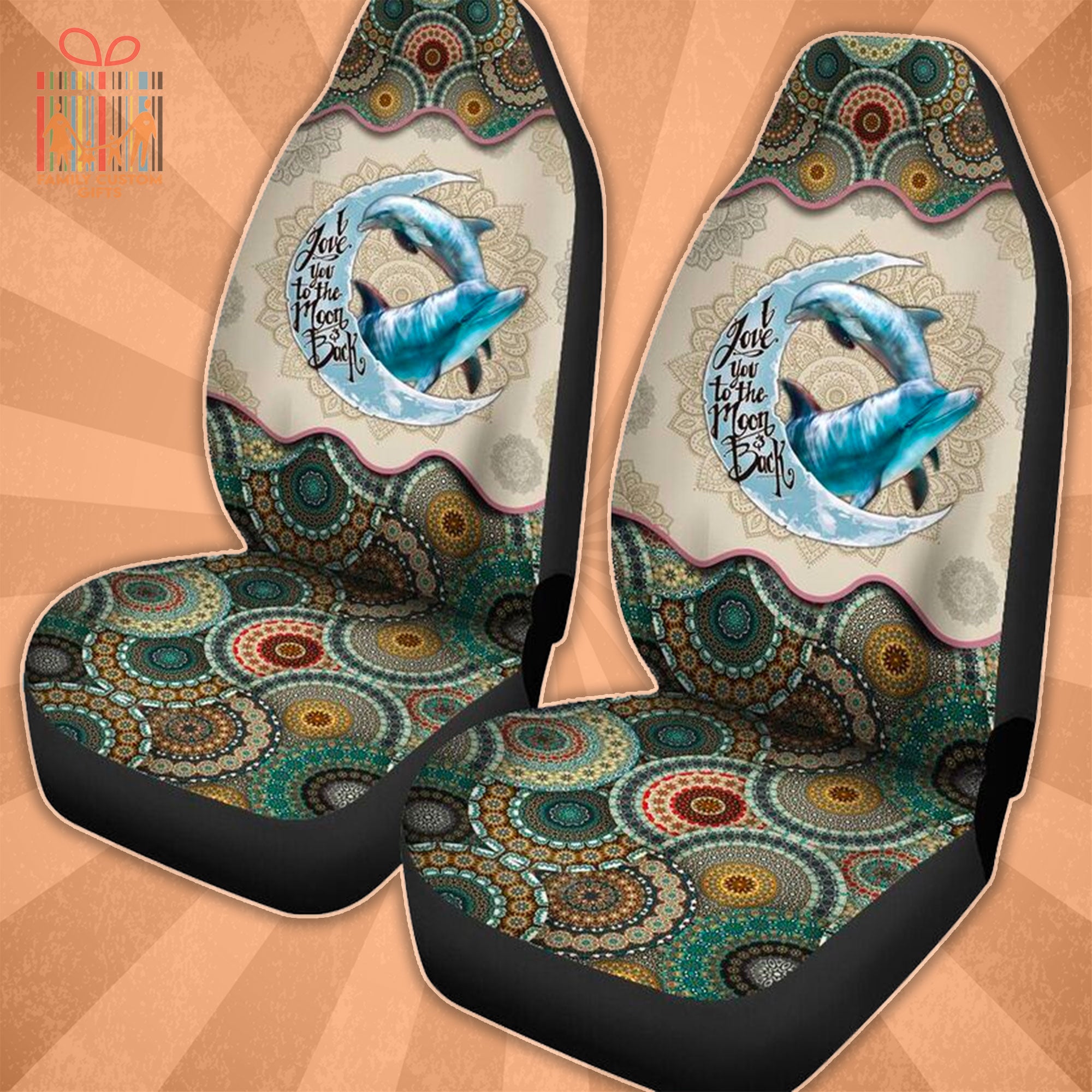 Custom Car Seat Cover Dolphin Bohemian Vintage Mandala Seat Covers For Cars