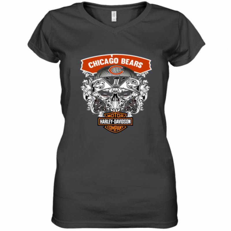 Skull Chicago Bears Harley Davidson shirt Women's V-Neck T-Shirt