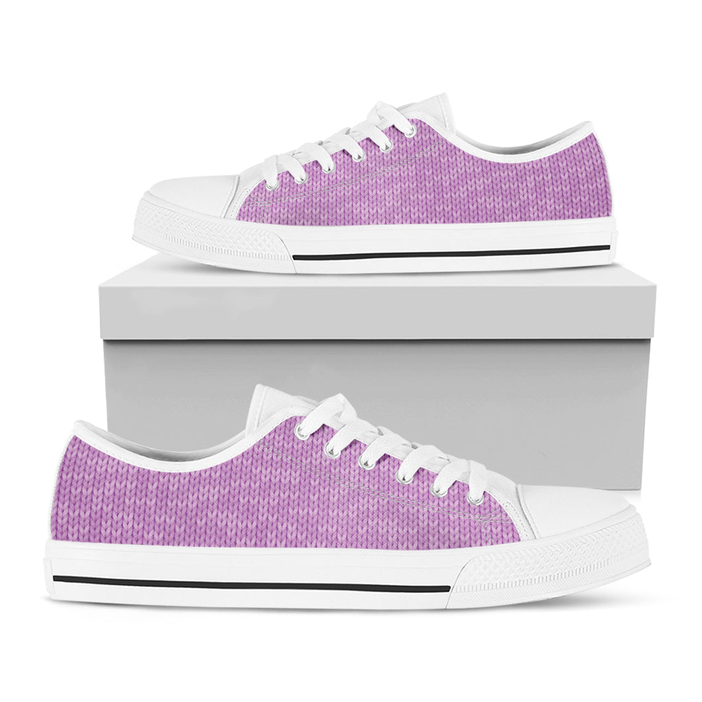 Violet Knitted Pattern Print White Low Top Shoes