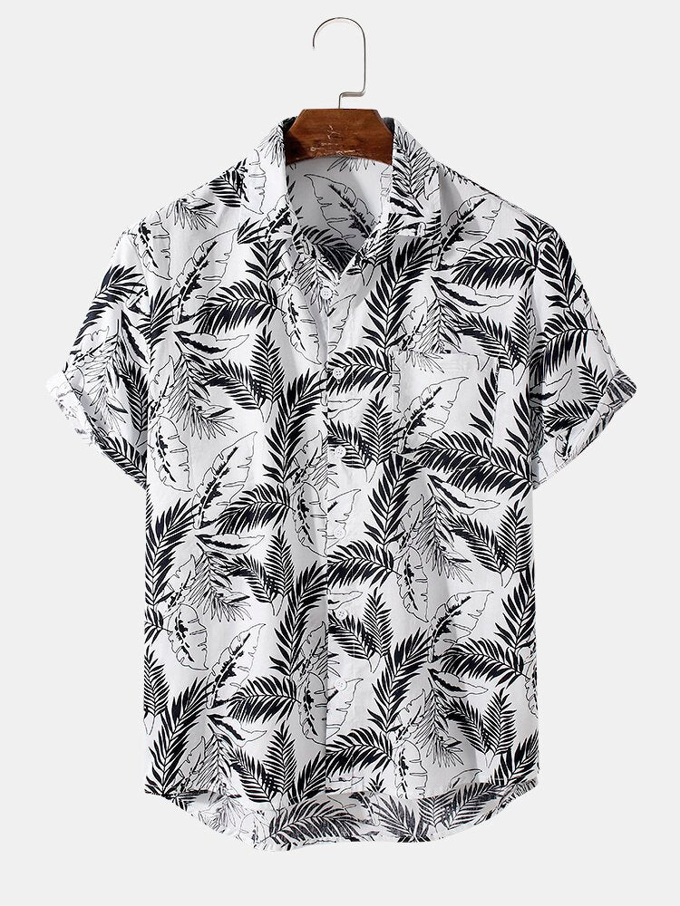 Leaves Printed Hawaii Shirt Short Sleeve Casual Loose Top Ha92148