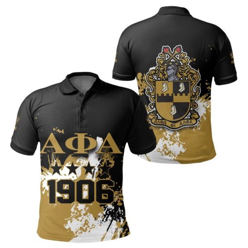 Alpha Phi Alpha 1906 Crest Mix Black White And Old Gold Polo Shirt