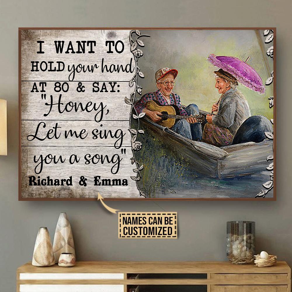 Personalized Guitar Old Couple Boating Hold Your Hand Customized Poster