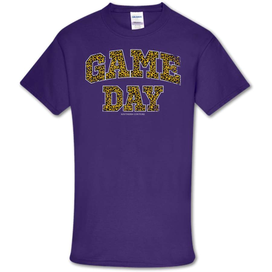 Southern Couture Soft Collection Leopard Game Day Purple T-Shirt