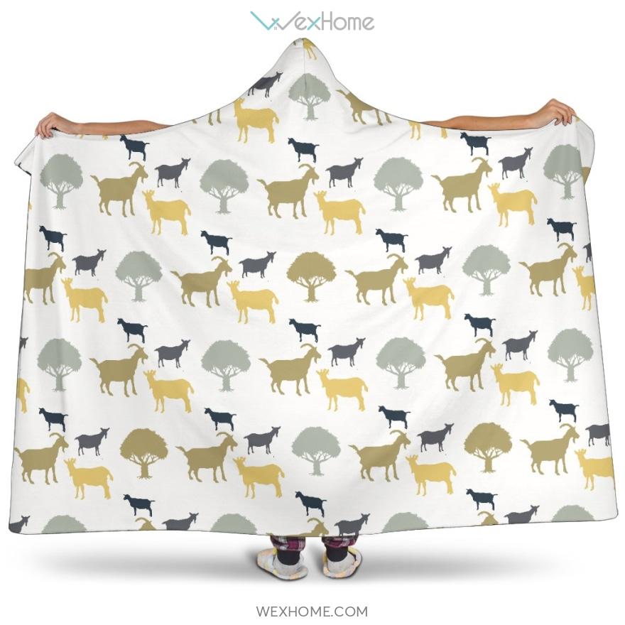 Silhouettes Of Goat And Tree Pattern Hooded Blanket