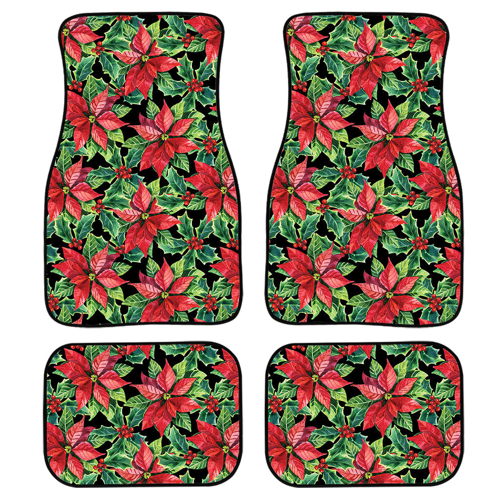 Watercolor Poinsettia Pattern Print Front And Back Car Floor Mats, Front Car Mat